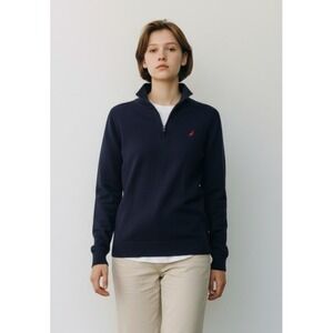 Nautica Kids Unisex Quarter Zip Long Sleeve Pullover T-Shirt Navy Size L (14-16)